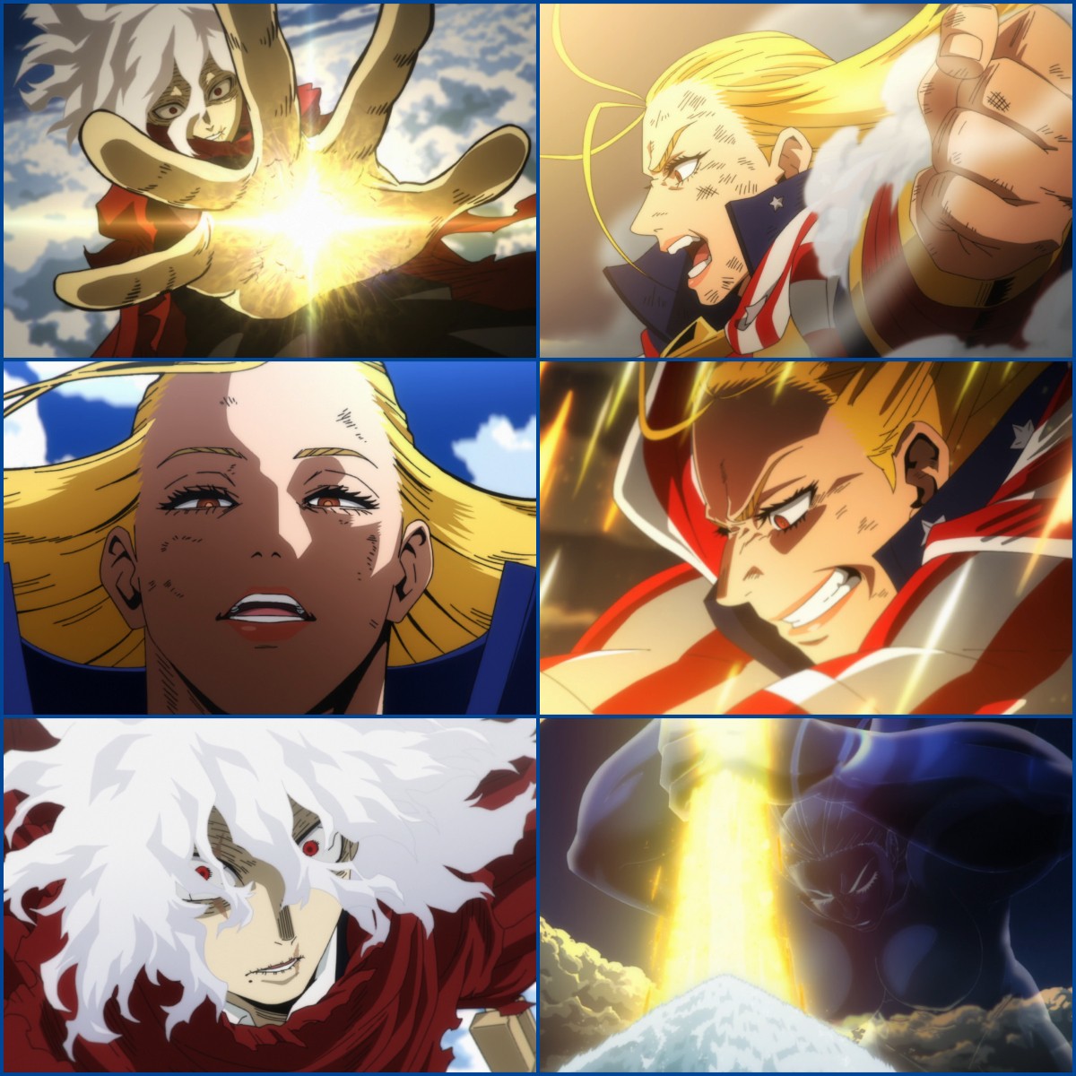 Six captures du combat entre Star and Stripe et Shigaraki dans la saison 7