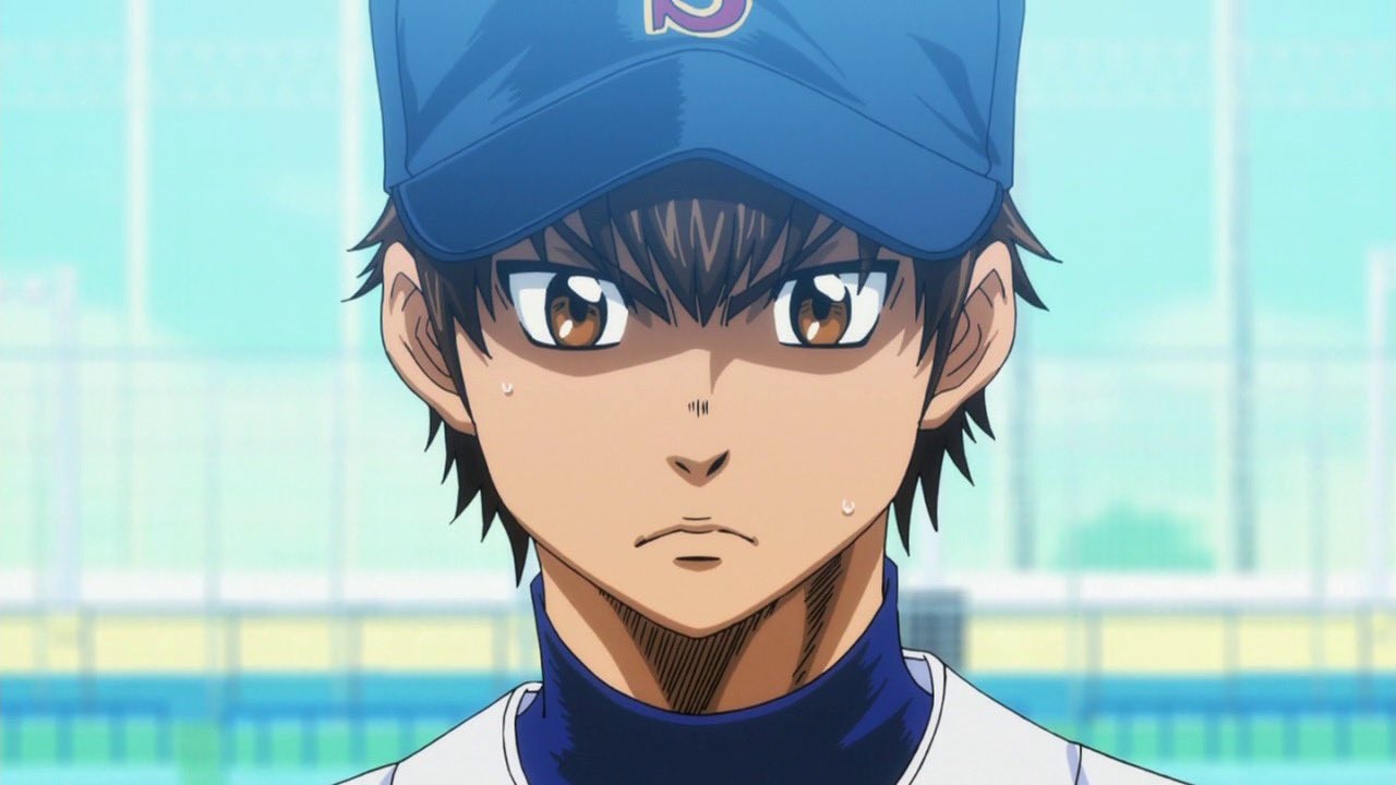 Capture de l’animé Ace of Diamond&nbsp;: Eijun Sawamura en gros plan, sous sa casquette bleue