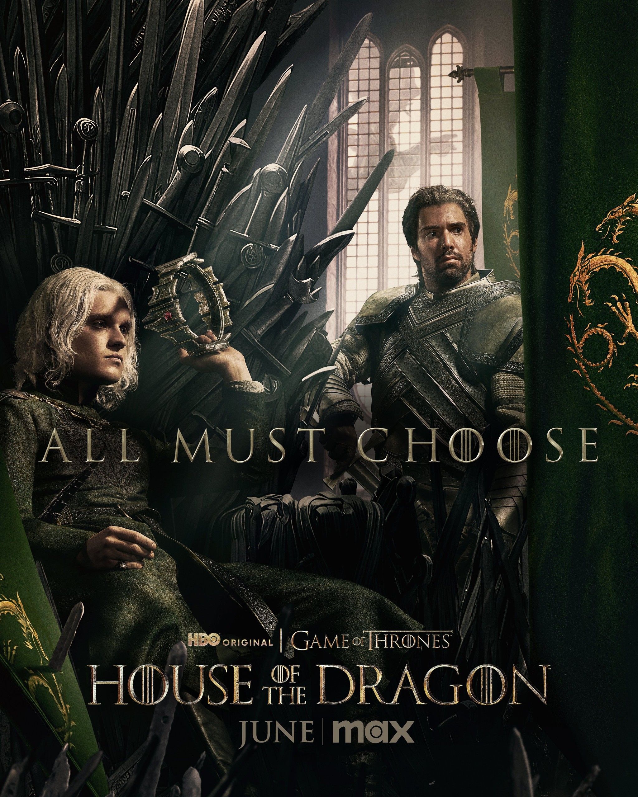 Affiche de la saison 2 de House of the Dragon&nbsp;: Aegon II sur le Trône de Fer, Criston Cole à ses côtés