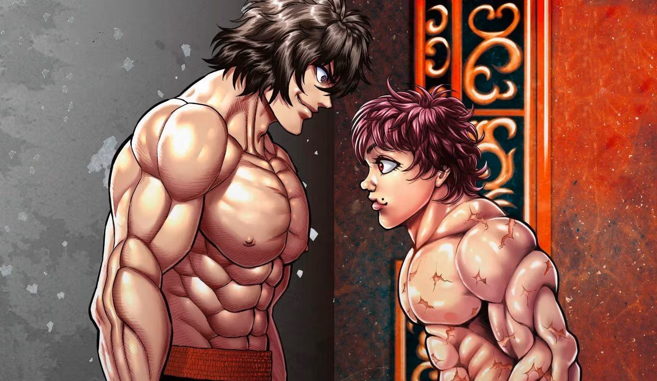 Illustration du crossover&nbsp;: Ohma Tokita et Baki Hanma front contre front