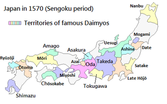 Carte du Japon en 1570, pendant l’ère Sengoku, avec les territoires des grands daimyos