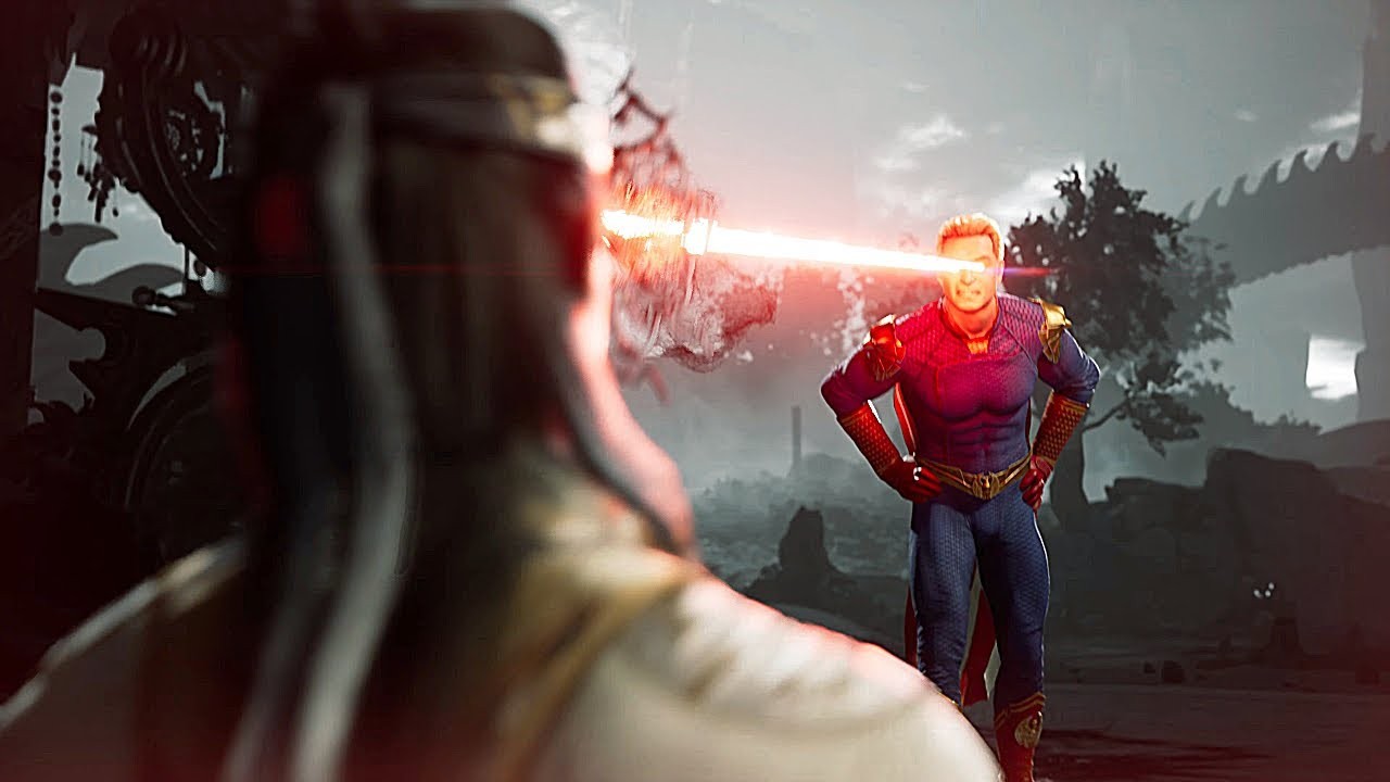 Le Homelander lance son rayon laser oculaire sur une adversaire dans Mortal Kombat 1