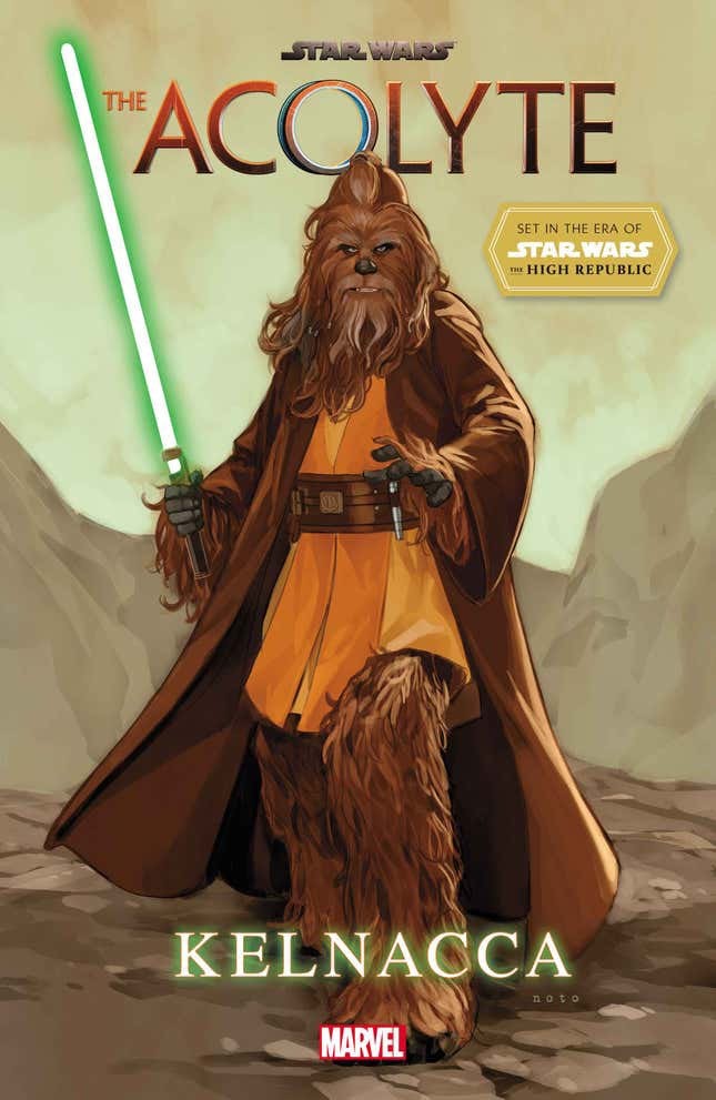 Couverture de The Acolyte – Kelnacca&nbsp;: le Jedi wookiee en robe brune, sabre laser vert levé