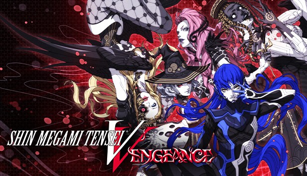 Visuel de Shin Megami Tensei V&nbsp;: Vengeance, démons stylisés sur fond rouge et noir
