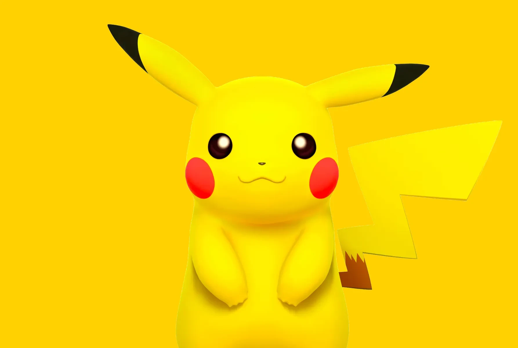Illustration 3D de Pikachu, mascotte de la franchise Pokémon, sur fond jaune