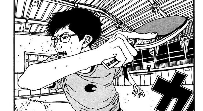 Case de Ping-pong en noir et blanc&nbsp;: un joueur à lunettes arme son coup de raquette