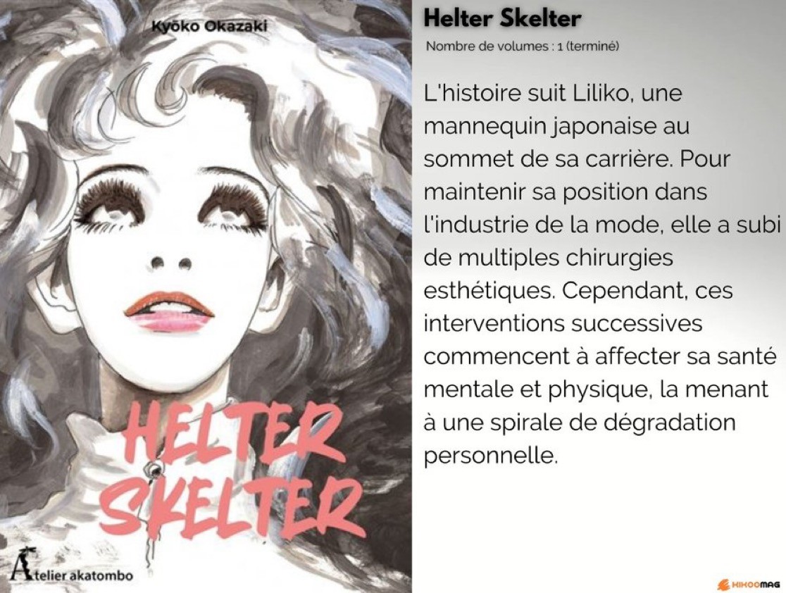 Couverture d’Helter Skelter de Kyōko Okazaki, avec sa fiche&nbsp;: 1 volume, terminé, et résumé