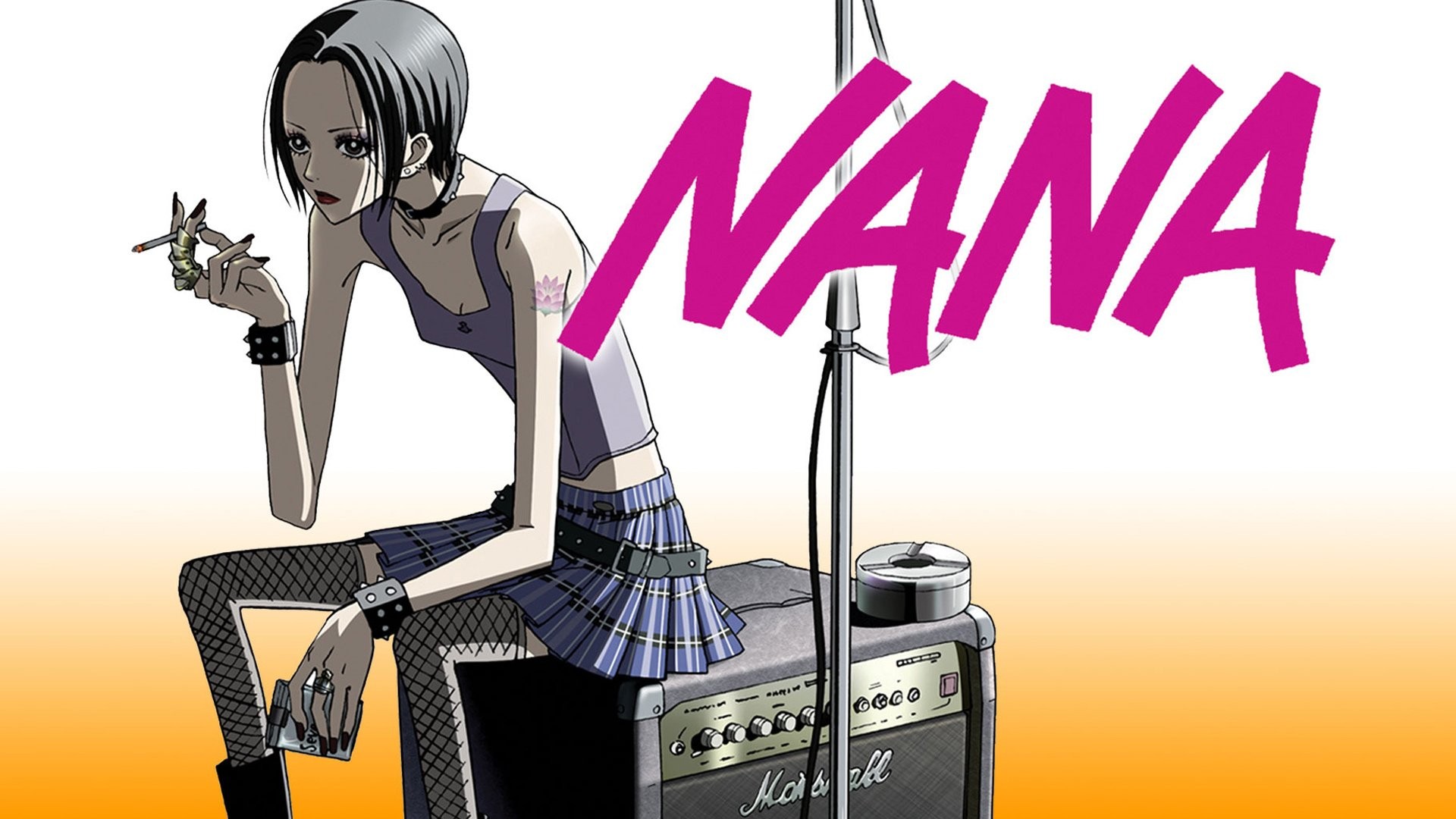 Visuel de Nana&nbsp;: Nana Osaki, cigarette à la main, assise sur un ampli Marshall