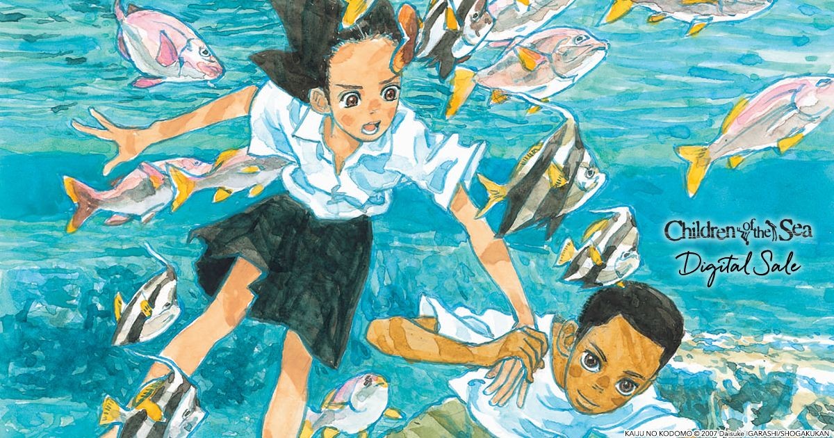 Visuel des Enfants de la mer de Daisuke Igarashi&nbsp;: une fille et un garçon nagent parmi des poissons