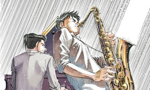 Illustration de Blue Giant&nbsp;: un saxophoniste joue devant un pianiste