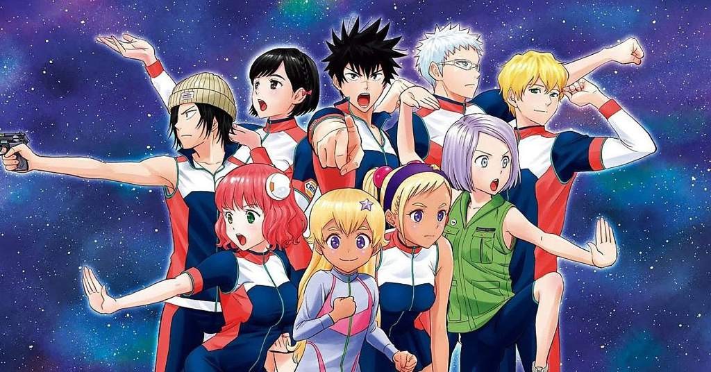 Visuel d’Astra&nbsp;: Lost in Space&nbsp;: l’équipage en combinaisons pose sur fond de ciel étoilé