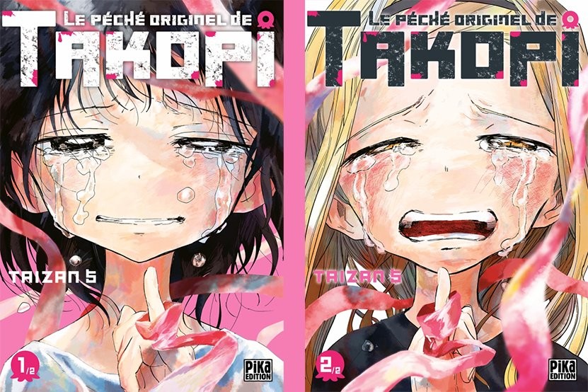 Couvertures des tomes 1 et 2 du Péché originel de Takopi chez Pika&nbsp;: deux fillettes en larmes
